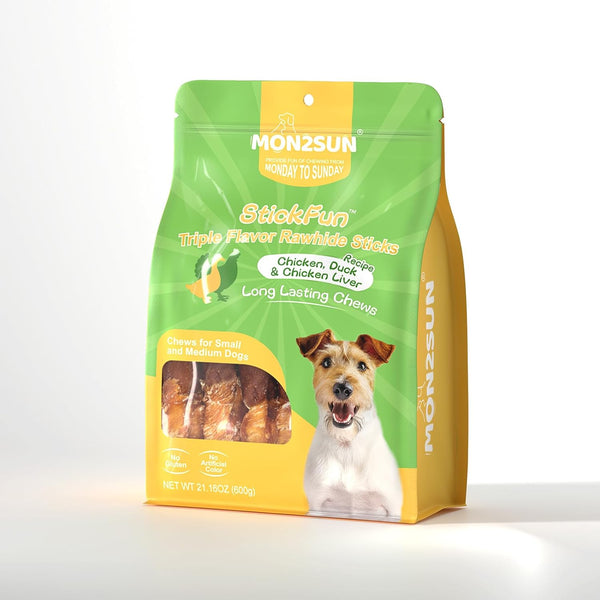 mon2sun triple flavor 5 inch rawhide dog treats for small dogs 21.16 oz 30 count