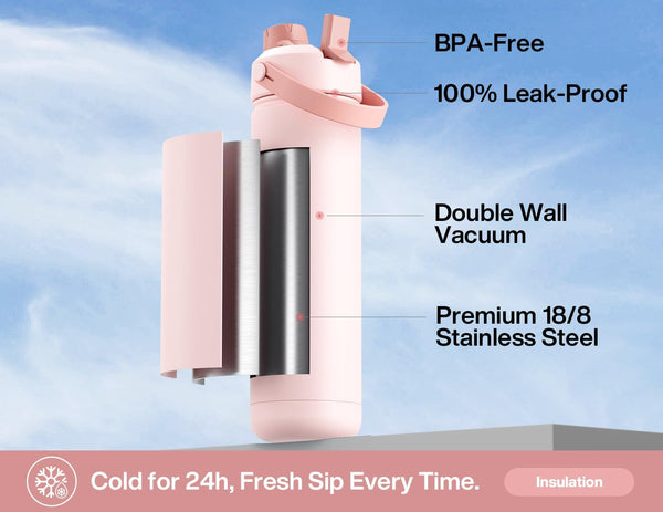 26 oz Insulated Stainless Steel Water Bottle with 2-in-1 Lid for Sports and Travel
