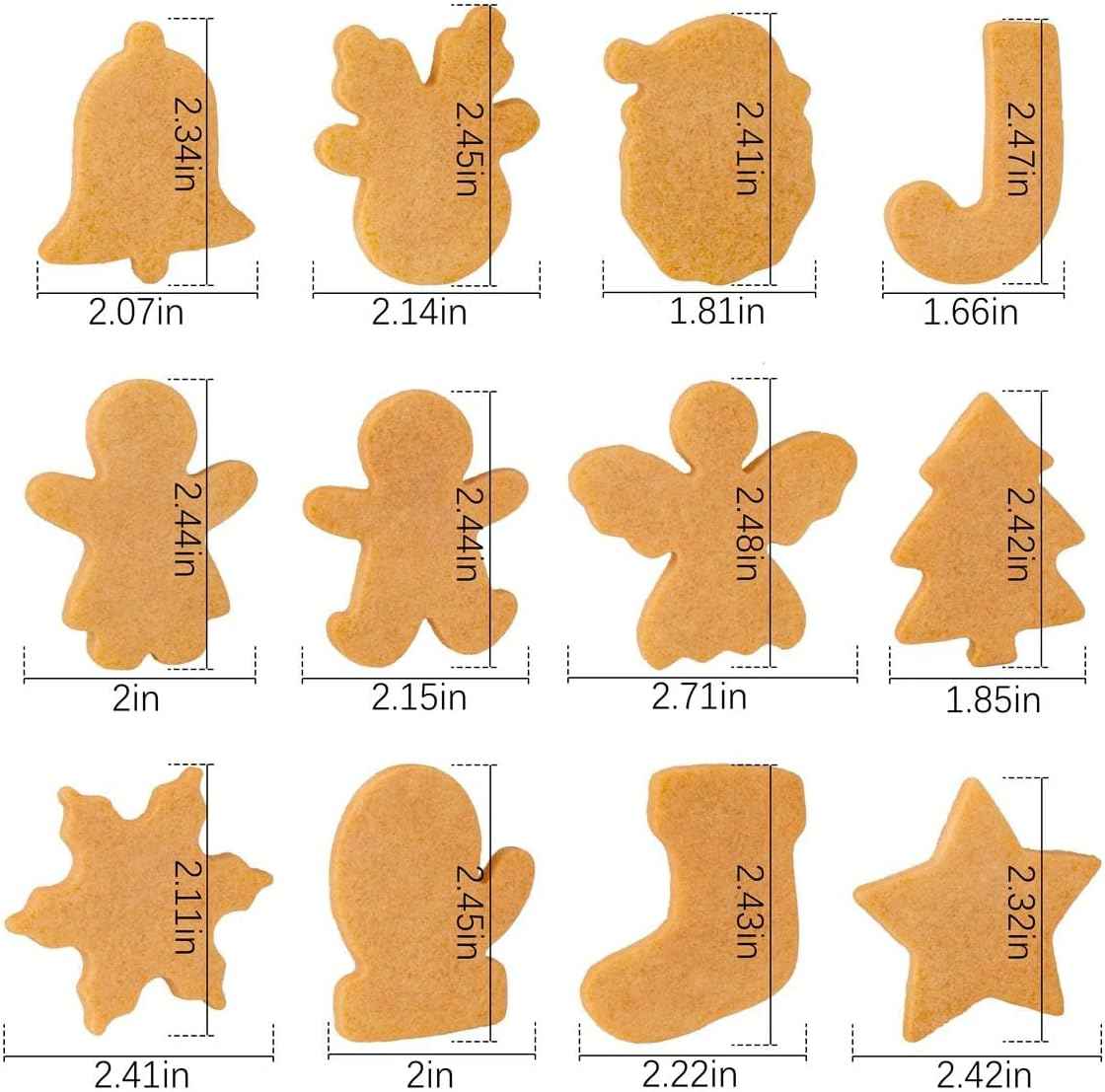 Christmas Cookie Cutters Set, 12 Pieces Stainless Steel Metal Christmas Cookie Cutters Shapes - Gingerbread Men,Christmas Tree,Snowflake, Candy Cane, Santa Face, Star and More