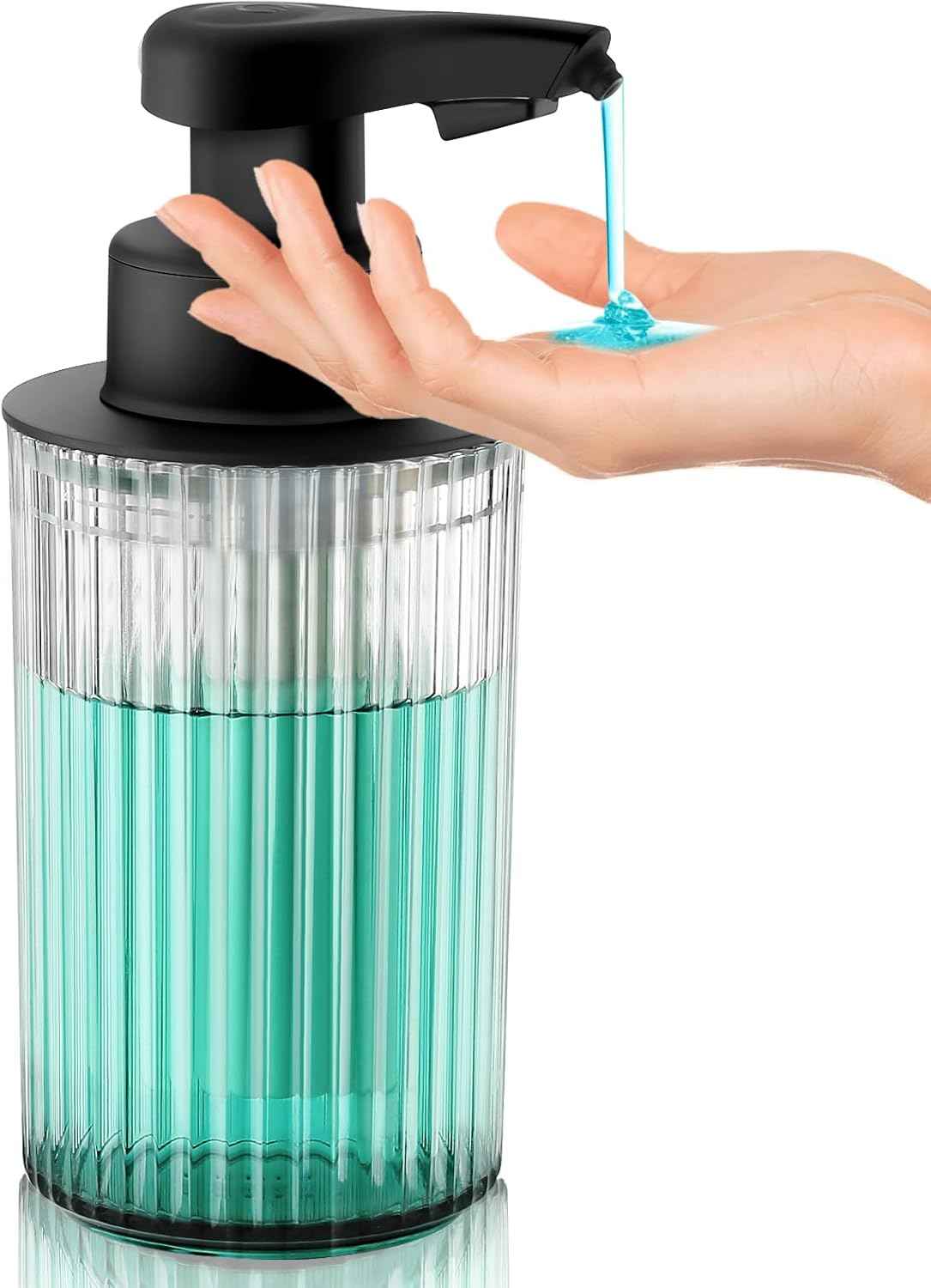 Automatic Soap Dispenser Liquid Touchless: 9oz Black Plastic - Rechargeable Electric Smart 3 Level Adjustable Auto Hand Soap Dispenser - Dish Bathroom Kitchen