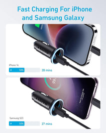 Anker 323 USB-C Car Charger Adapter, 52.5W Cigarette Lighter Charger with 30W PowerIQ 3.0 Fast Charging for iPhone 17/16/15/14/13/12 Series, Galaxy S25/24, Pixel