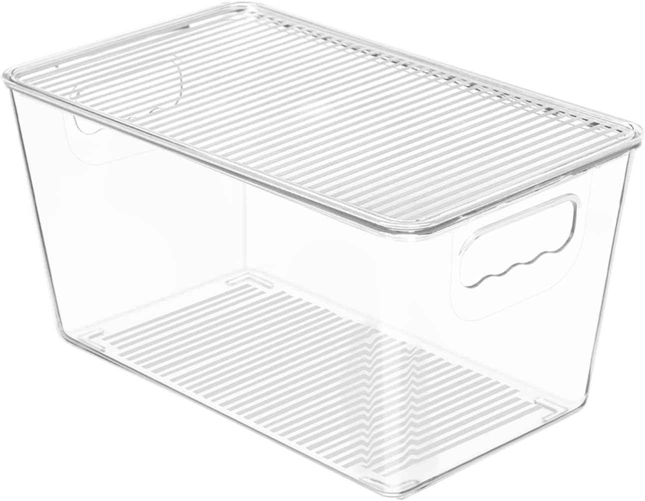 Vtopmart 6 Pack Clear Stackable Storage Bins with Lids, Medium Plastic Containers with Handle for Pantry Organizer and Storage,Perfect for Kitchen,Fridge,Cabinet, Closet,Bathroom Organization