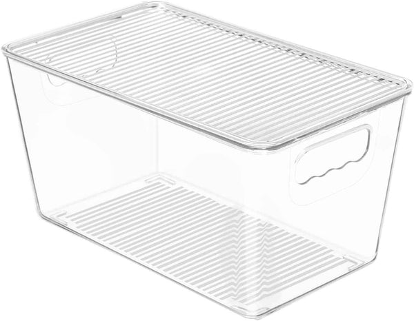 Vtopmart 6 Pack Clear Stackable Storage Bins with Lids, Medium Plastic Containers with Handle for Pantry Organizer and Storage,Perfect for Kitchen,Fridge,Cabinet, Closet,Bathroom Organization