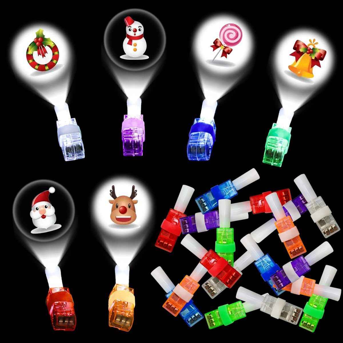 Pinkiwine 24 PCS Christmas LED Finger Projection Lights Christmas Toys for Kids Boys Girls Christmas Stocking Stuffers Party Favors Gifts