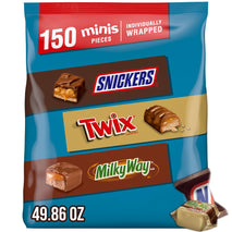 Snickers, Twix & Milky Way Minis assorted 150-count bulk candy mix bag, 2.93 pounds