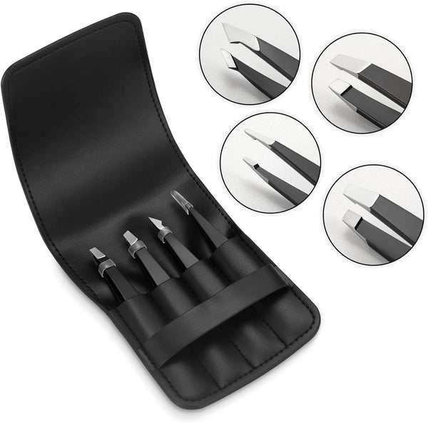 pefei professional stainless steel tweezers set for eyebrows facial hair removal black