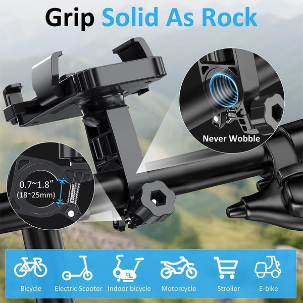 Adjustable Bike Phone Holder for Cell Phones, Universal Fit, Anti-Wobble Clamp