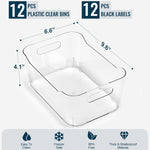 12-pack clear plastic storage bins for organizing and labeling