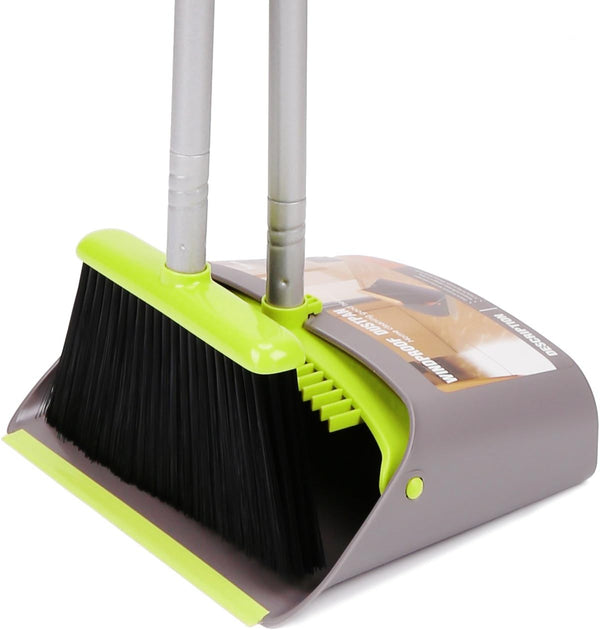 TreeLen Broom and Dustpan Set with 52" Long Handle for Home Kitchen Room Office Lobby Floor Use Upright Stand Up Stand Up Broom with Dustpan Combo