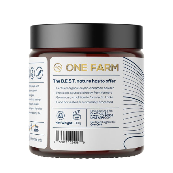 One Farm Organic Ceylon Cinnamon premium Sri Lanka Cinnamon, freshly ground, non-gmo, fair-trade, gluten-free in reusable jar