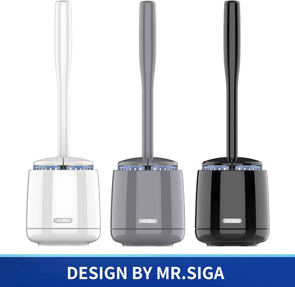 MR.SIGA Toilet Bowl Brush and Holder, Premium Quality, with Solid Handle and Durable Bristles for Bathroom Cleaning, White, 1 Pack