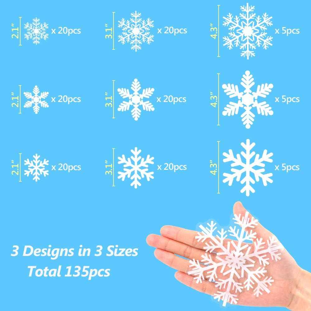 LUDILO 135Pcs Christmas Window Clings Snowflakes Window Decals Static Window Stickers for Christmas Decorations Windows Décor Ornaments Xmas Party Supplies Thanksgiving Party Décor