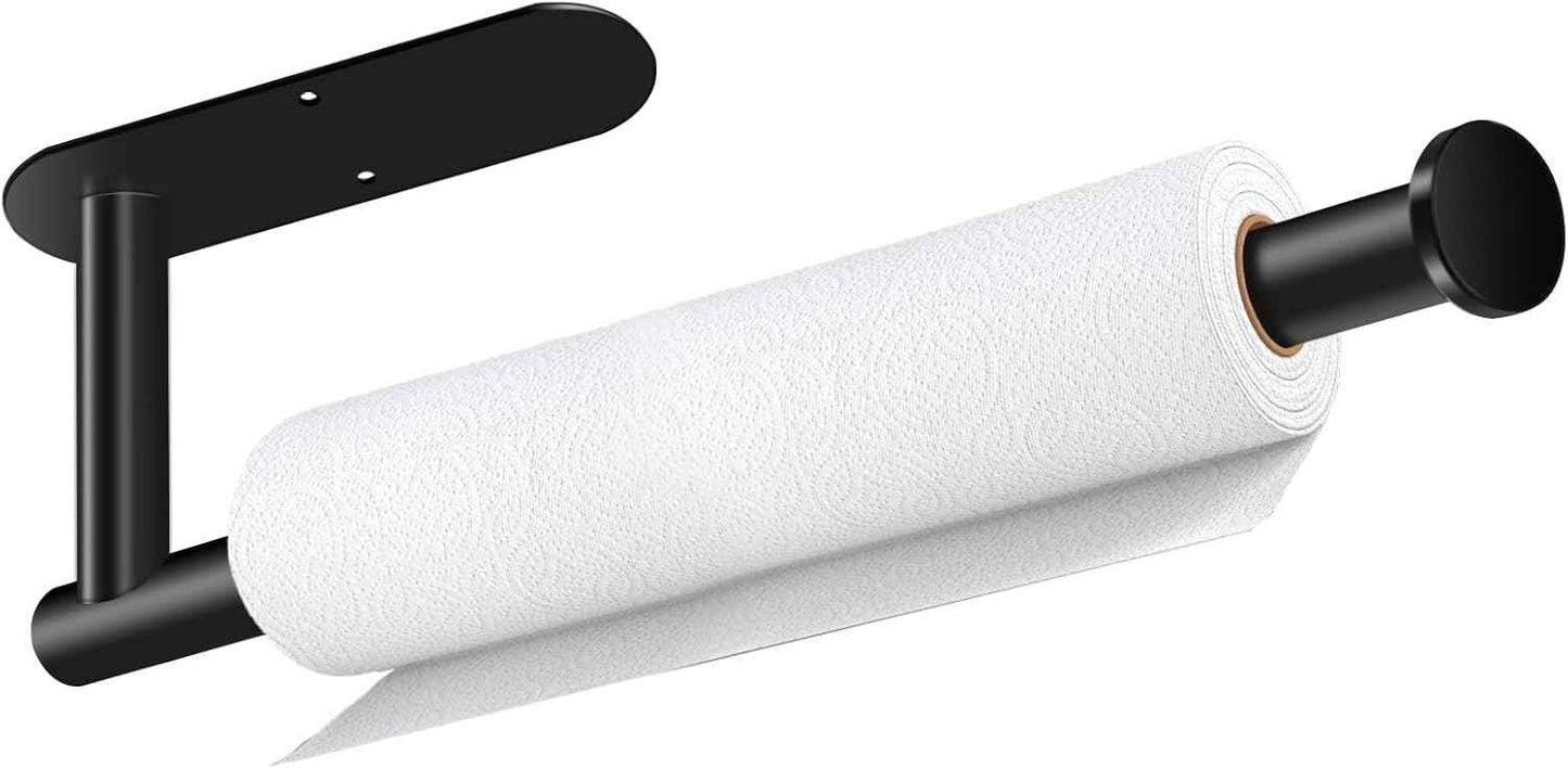 Paper Towel Holder, Self Adhesive or Drilling Paper Towel Holder Under Cabinet, Stainless Steel Black Paper Towel Holders Wall Mount for Kitchen, Bathroom, Sink, Pantry, Fridge