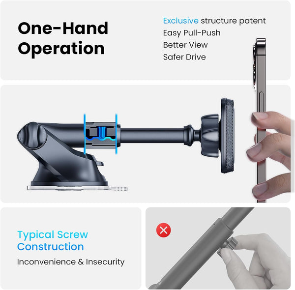 APPS2Car Magnetic Phone Mount for Car, Dashboard & Windshield Suction Cup Holder with Telescopic Arm, Requires Metal Plate for Proper Use, Fit for Android Smartphones(NOT for MagSafe)