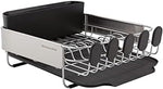 Compact kitchen dish rack with removable flatware caddy and angled drainboard