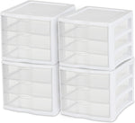 Sterilite 4-Pack 3 Drawer Unit Stackable Plastic Organizer for Home Office Storage