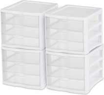 Sterilite 4-Pack 3 Drawer Unit Stackable Plastic Organizer for Home Office Storage
