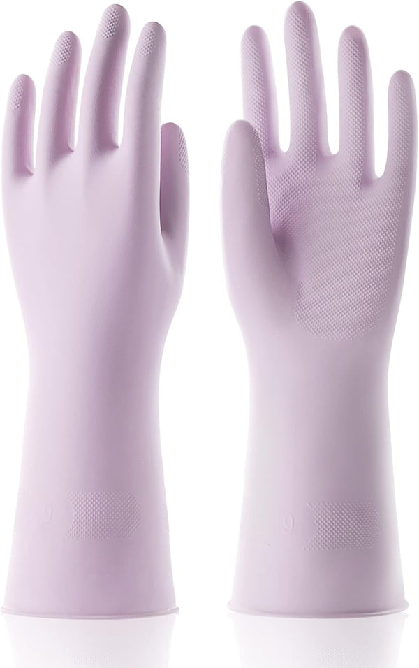 COOLJOB 3 Pairs Colorful Household Gloves with Cotton Liner & Non-slip Grip, Water Resistant Reusable Dish Washing Rubber Gloves for Kitchen & Bathroom Cleaning, Medium