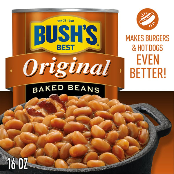 Bush's Best 8.3 oz Canned Original Baked Beans, Gluten Free, Low Fat, Plant Based Protein, Fiber, Pack of 12