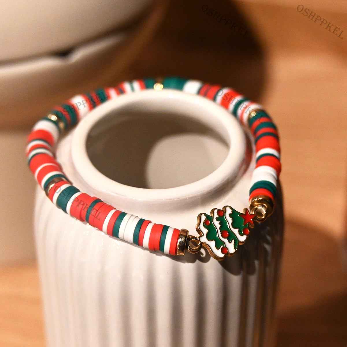 Christmas Gifts Girl Bracelets 6 Pack Polymer Clay Jewelry Merry Christmas Gifts for Women Teens Girl Gifts