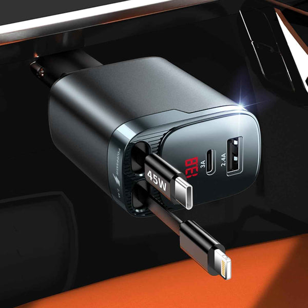84W Car Charger USB C 4 in 1, Retractable Fast Charging Car Adapter for iPhone 17 16 15