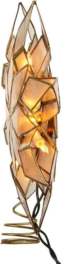Kurt Adler 8.5-Inch Capiz Star Tree Topper with 10 Clear Lights and 1 Spare Bulb