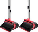 NACENA Broom and Dustpan Set, 52-in Long Adjustable Handle Broom Dustpan Combo with Dustpan Teeth to Automatically Clean Hair Suitable for Home Kitchen Office Hall Floor（Black&Red）