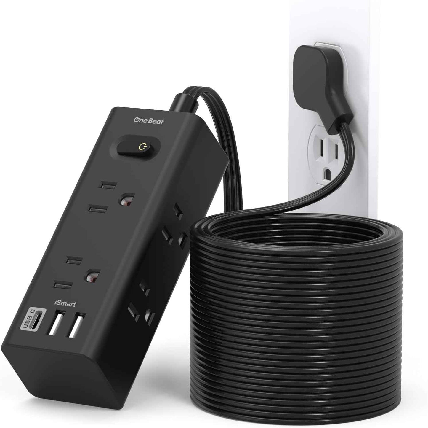 One Beat 10Ft Extension Cord with Multiple Outlets,Flat Plug Power Strip Surge Protector with 10 Ft Long Cord,6 Outlet 4 USB Ports (2USB C),Multi Outlet Wall Plug for Travel,College,Dorm Essentials