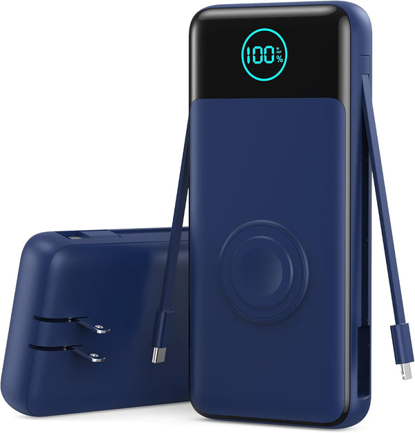 Portable Charger for iPhone with Built-in Cables and Wall Plug,Upgraded 13800mAh Fast Charging USB C Power Bank,4 Outputs Slim Travel Essential Battery Pack for iPhone 17/16/15/14/13,Galaxy,Android