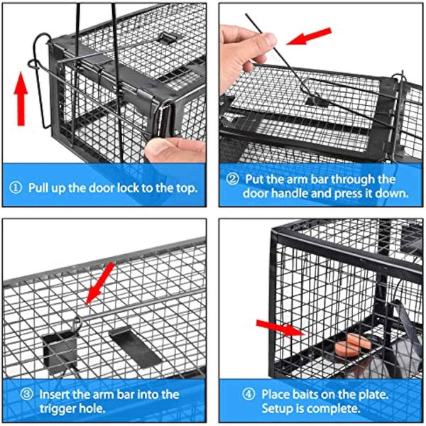 2-Pack Rat Traps Humane Live Mouse Vole Chipmunk Trap Cage for Indoors and Outdoors (Black)