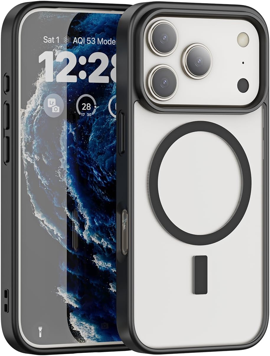 Compatible with Magnetic Matte Clear Case for 17 Air–Tough Drop-Resistant Design, Anti-Yellow, Shockproof, Slim Transparent Cover (Black-17A)