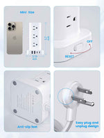 Tower Power Strips with Surge Protection, 6FT Flat Extension Cord with Multiple Outlets, 12 AC 4 USB Ports, Overload Protection Charging Station for Office Home Dorm Room Travel (White)