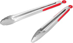 304 Stainless Steel Kitchen Cooking Tongs, 9" and 12" Set of 2 Sturdy Grilling Barbeque Brushed Locking Food Tongs with Ergonomic Grip, Black