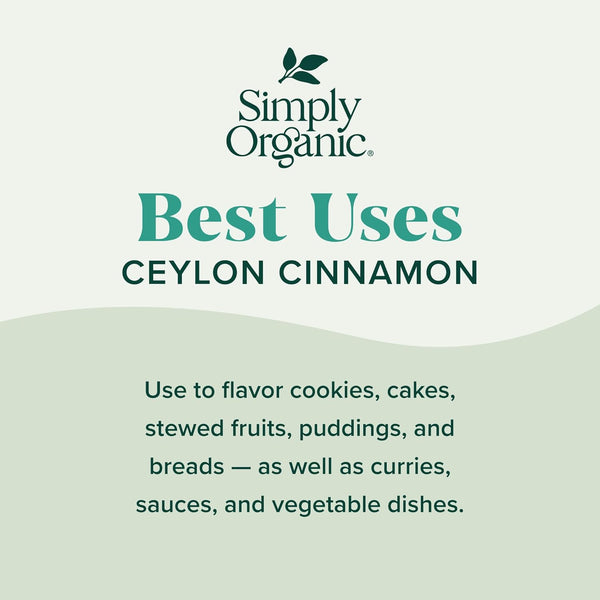 Simply Organic Non-GMO Organic Ceylon Ground Cinnamon, 2.08 Ounce, Mild and Aromatic Flavor