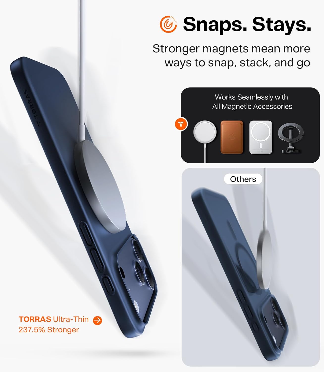 TORRAS Magnetic Slim Fit for iPhone 17 Pro Case 6.3 inch, Ultra-Thin, Compatible with MagSafe, Lightweight Matte Anti-Scratch Hard PC Cover Phone Case for iPhone 17 Pro OriginFit, Deep Blue