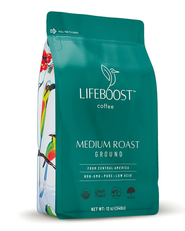 lifeboost medium roast coffee 12 ounces usda organic non-gmo single origin low acid