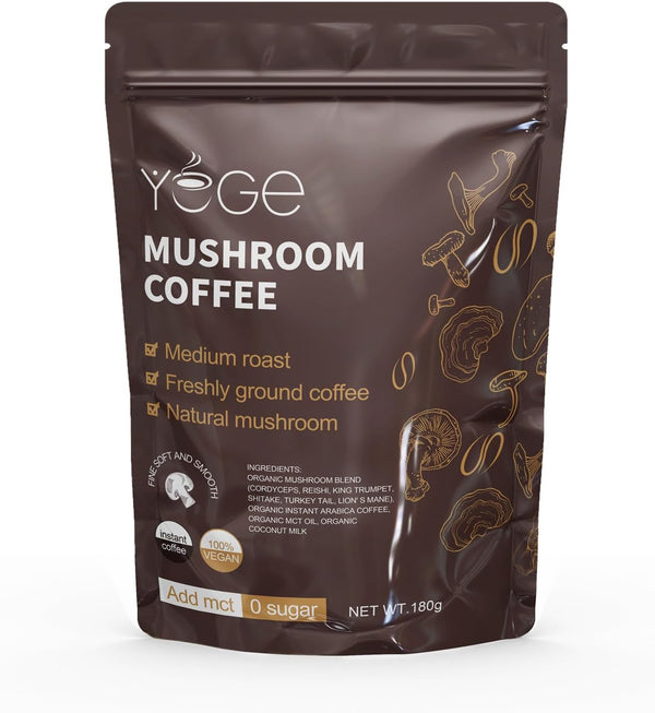 Instant mushroom coffee with cordyceps, reishi, and arabica beans for energy and immune support (30 servings)