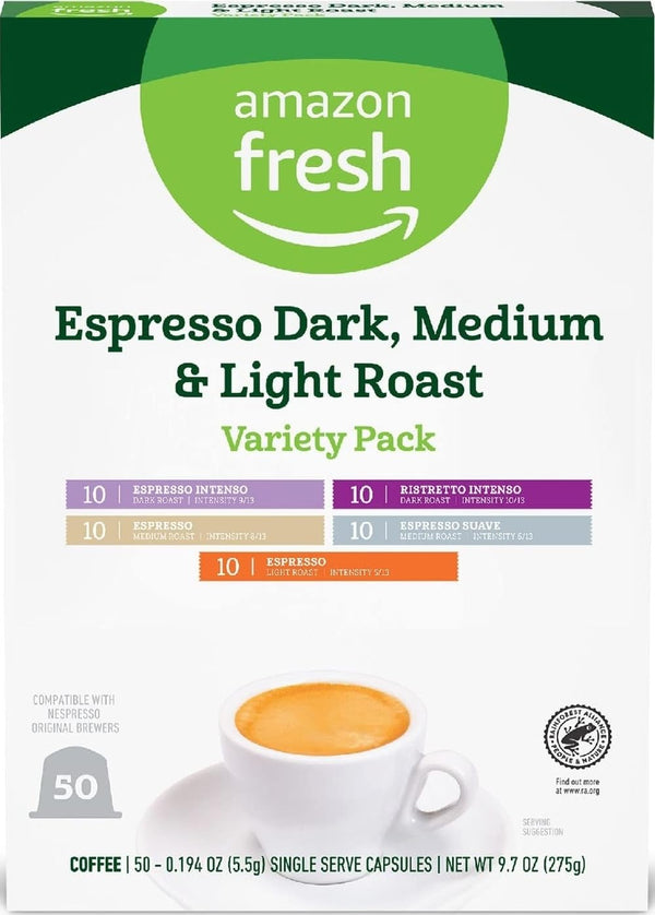 Amazon Fresh Espresso Dark Roast Aluminum Capsules for Nespresso Original Brewers