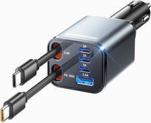Retractable Car Charger, [Ultra-Compact] 6-Port Car Charger USB C, iPhone Car Chargers Fast Charging with Dual USB C Cables, RV Power Adapter for iPhone 17/16/15/14/13/12 Series