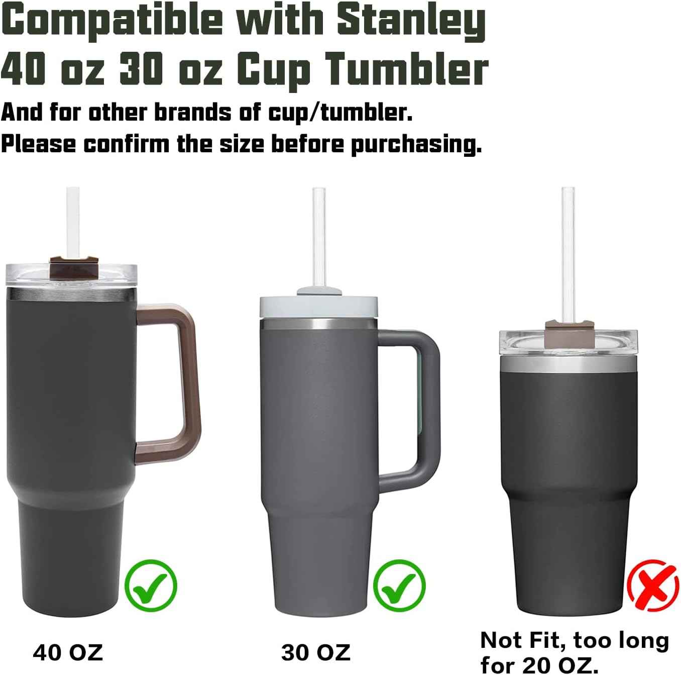 Replacement Straw Compatible with Stanley 40 oz 30 oz Cup Tumbler, 6 Pack Reusable Straw with Cleaning Brush, Plastic, Clear