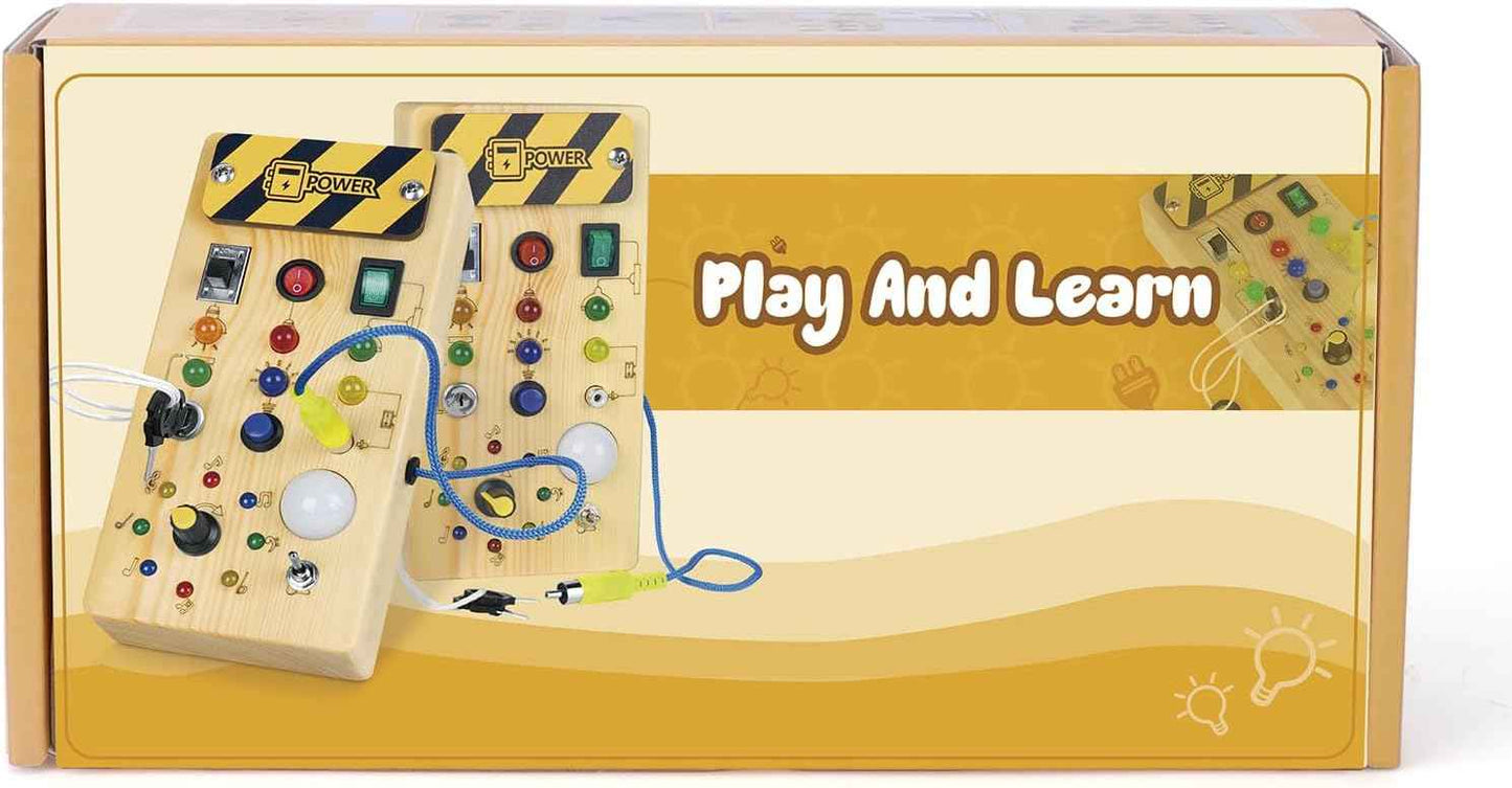 Hoarosall Montessori Wooden Busy Board with 8 LED Light switches, Sensory Toys Light Switch Travel Toys for 1+ Year Old Baby and Toddler