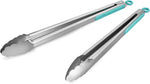 304 Stainless Steel Kitchen Cooking Tongs, 9" and 12" Set of 2 Sturdy Grilling Barbeque Brushed Locking Food Tongs with Ergonomic Grip, Black