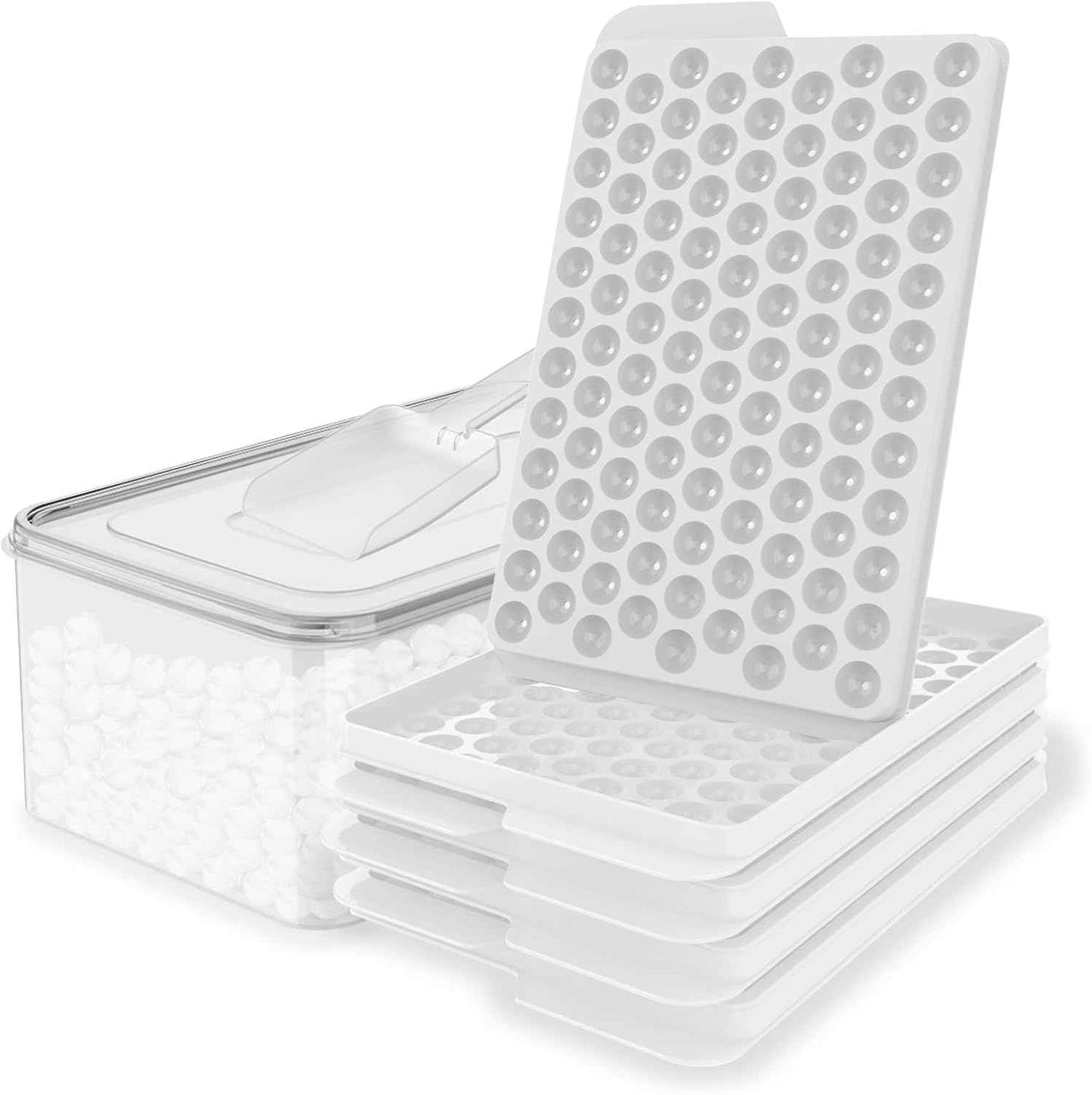 WIBIMEN Mini Ice Cube Trays, Small Tiny Round Pebble Crushed Nugget Ice Trays for Freezer with Lid - Chilling Drinks Coffee Juice(2 Pack/0.55In - Blue)