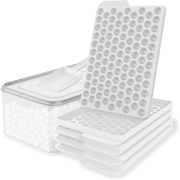 WIBIMEN Mini Ice Cube Trays, Small Tiny Round Pebble Crushed Nugget Ice Trays for Freezer with Lid - Chilling Drinks Coffee Juice(2 Pack/0.55In - Blue)