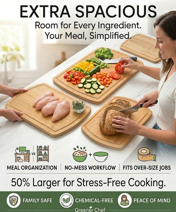 Luxury Bamboo Cutting Board Set of 3 with Glue-Free Surface Technology