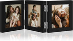 decorUhome Triple 4x6 Picture Frame Vertical, Engineered Wood Trifold Photo Frame with Plexiglass for Tabletop Display, 4x6, Black