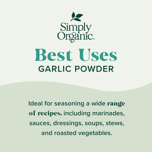 Simply Organic 3.64-Ounce Jar Pure A-Grade Organic Garlic Powder Kosher Non GMO
