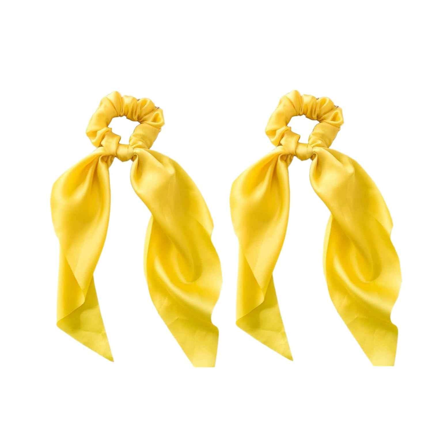 2Pcs Yellow Women Girl Bow Satin Ribbon Ponytail Scarf Hair Tie Rope Scrunchies Elastic Band Hair Scrunchies Bands Elastics and Ties Beauty and Personal Care Hair Care, Hair Accessories