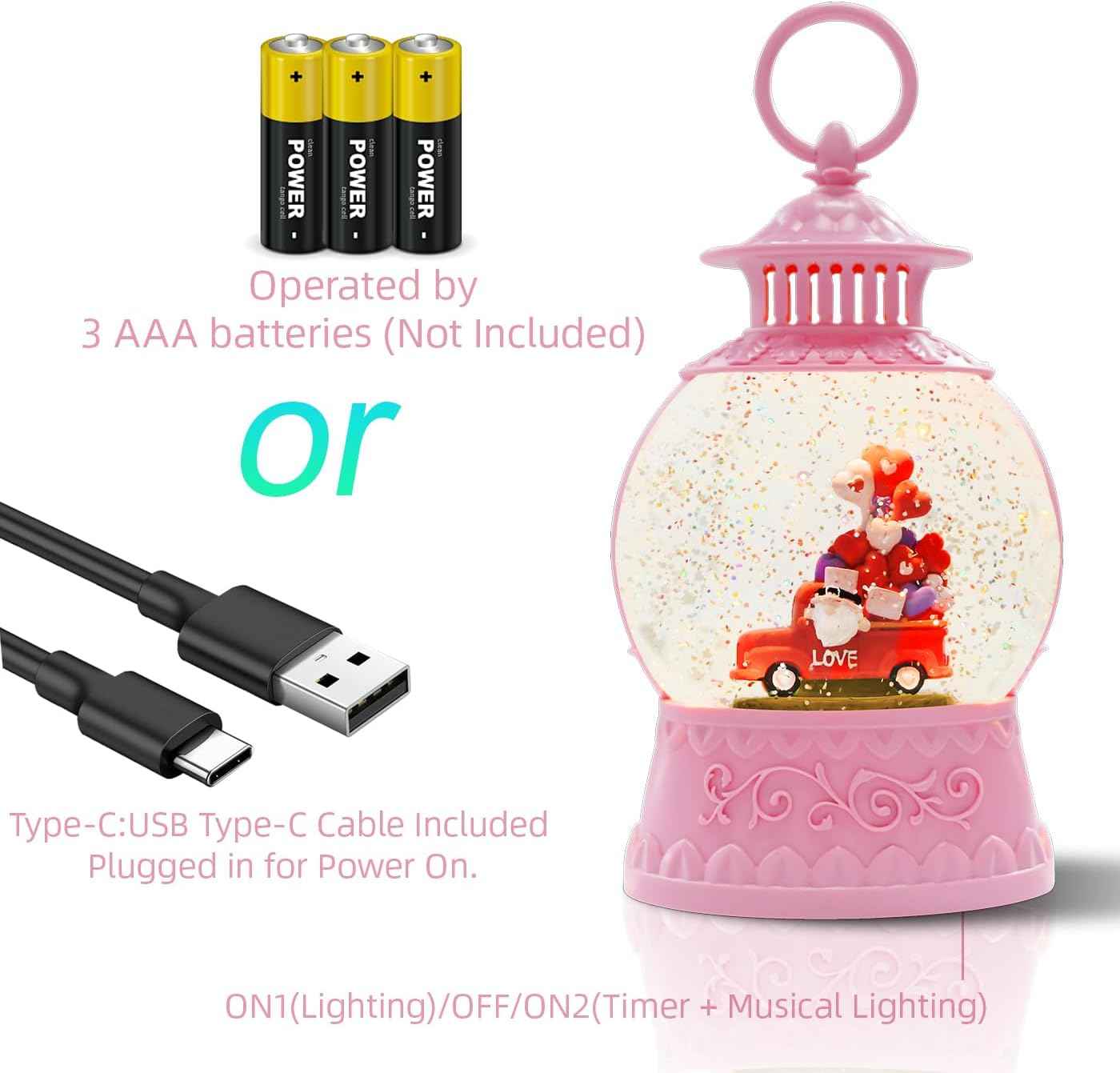 Valentine Day Red Truck Snow Globe Musical Decor,Valentines Day Couple Red Truck Light Up Snow Globe 6H Timer, USB/Battery Operated,Valentines Day Gifts for Her, Teacher, Girls