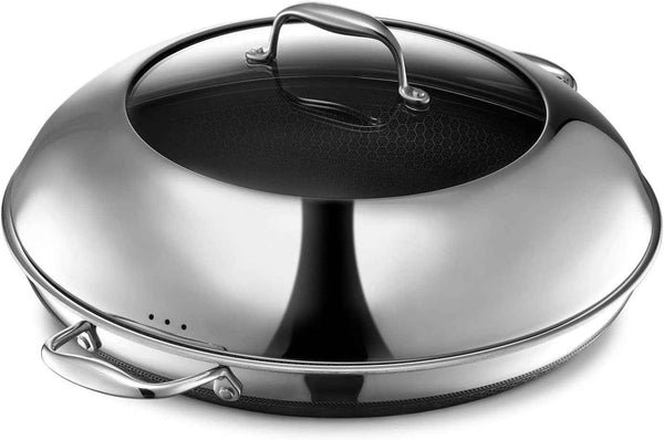 HexClad Hybrid Nonstick 8-Inch Frying Pan with Tempered Glass Lid, Stay-Cool Handle, Dishwasher-Friendly, Oven-Safe Up to 900°F, Induction Ready, Compatible with All Cooktops